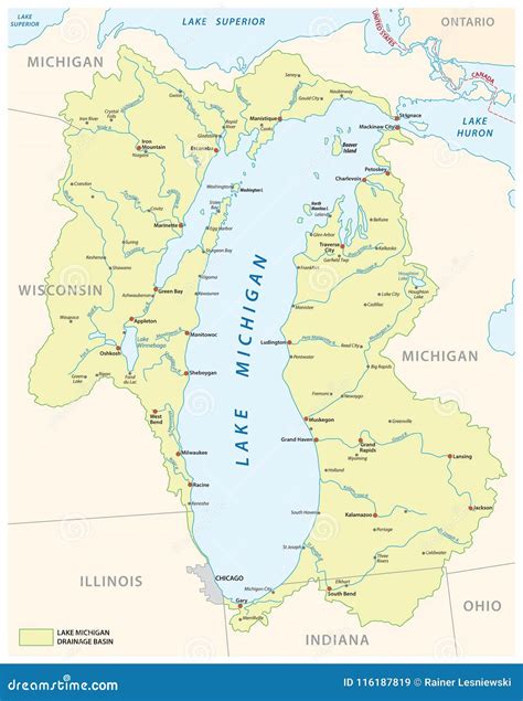 Mapa Do Vetor Da Bacia De Drenagem Do Lago Michigan Ilustração do Vetor ...