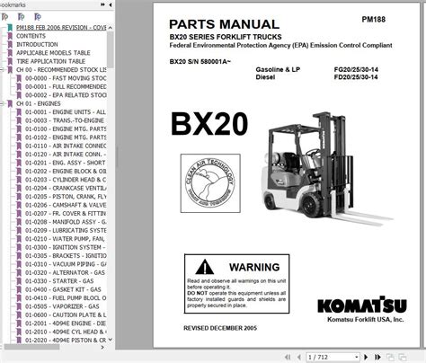 Komatsu Forklift Truck BX20 Series FG(FD)20,25,30-14 Parts Manual