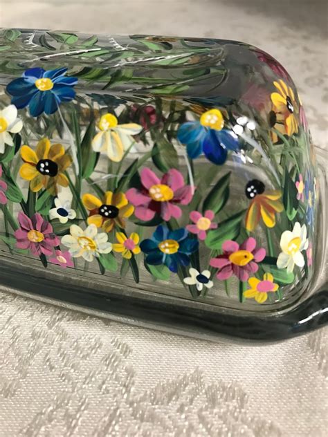 Butter Dish. Glass Butter Holder. Painted Glass Butter Dish. - Etsy