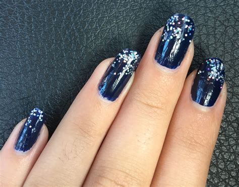 Midnight nails - dark blue with silver glitter #nails #glitter #blue #midnightnails Silver ...