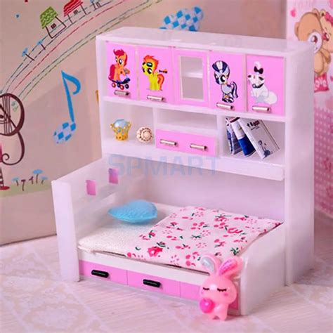 1/12 Miniature Children Princess Cabinet Bed Dollhouse Bedroom Furniture Accessories Kids ...