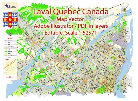 Laval Quebec Canada Map Vector Exact City Plan low detailed Street Map Adobe Illustrator in ...