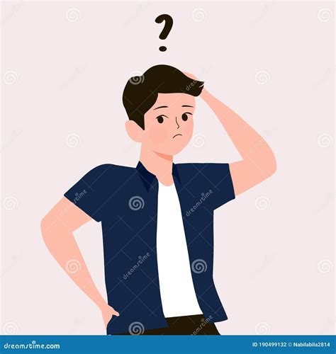 Cartoon Thinking Man With Question Mark Vector Illustration. Male Is ...