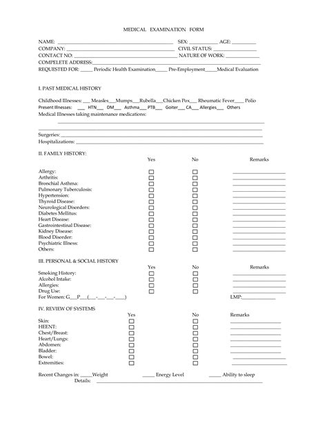 Medical Examination Form | Templates at allbusinesstemplates.com