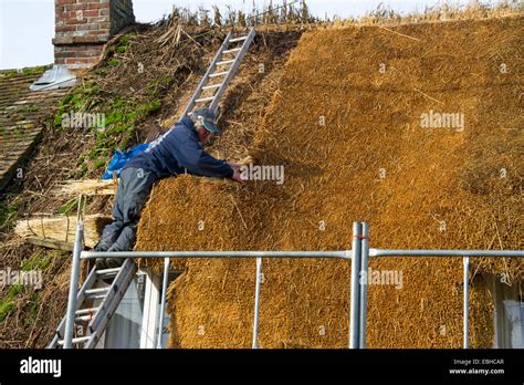 A cottage have a new thatched roof, england Stock Photo - Alamy