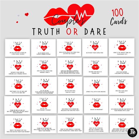 Couples Truth or Dare Questions Activity for Couples Couples Game Night Date Night Game ...