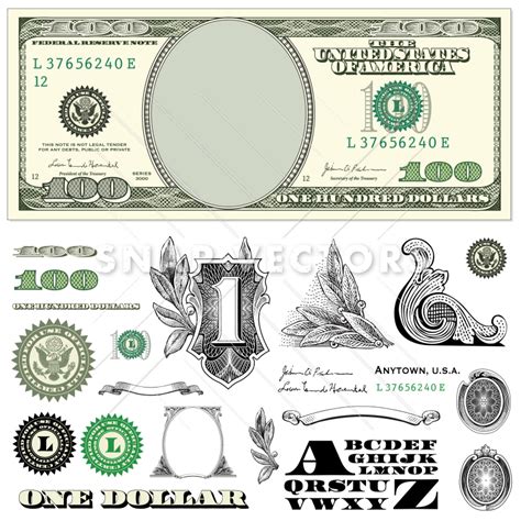 Vector 100 Dollar Bill Template Set - Snap Vectors | Clipart & Vectors