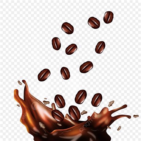 Falling Coffee Beans Hd Transparent, Realistic Coffee Beans Falling With Coffee Splash ...