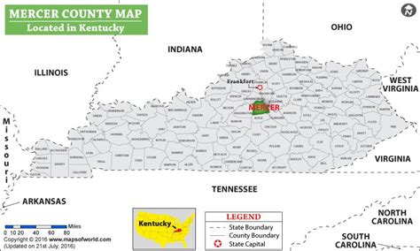 Mercer County Map, Kentucky