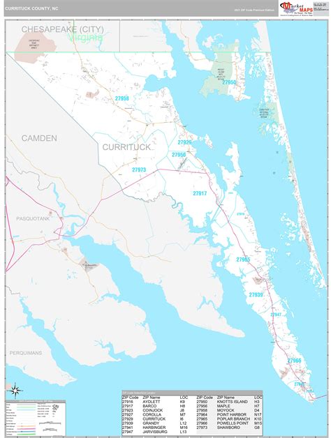 Currituck County, NC Wall Map Premium Style by MarketMAPS - MapSales