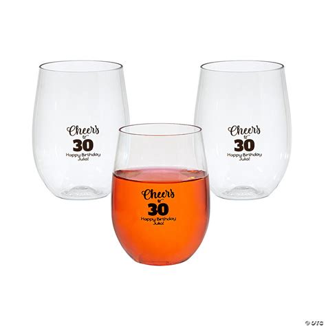 Personalized Milestone Birthday Plastic Stemless Wine Glasses - 48 Ct ...