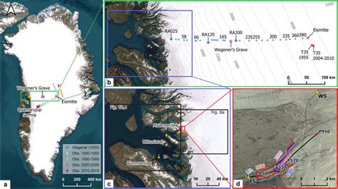 The study area in Greenland. (a) Overview of Greenland with some... | Download Scientific Diagram