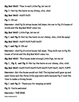 The Three Little Pigs- Play Script by Primary Paradise | TpT