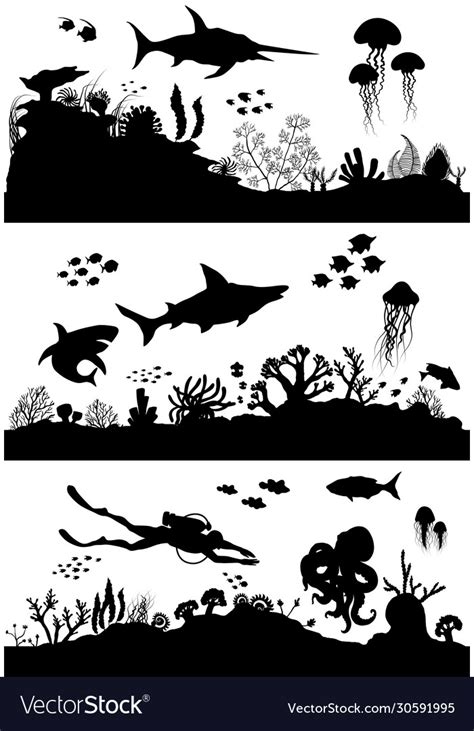 Silhouette hand drawn sea coral reef oceanic Vector Image