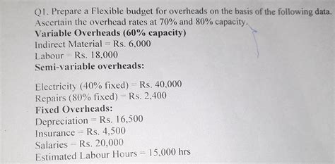 Solved Q1. Prepare a Flexible budget for overheads on the | Chegg.com