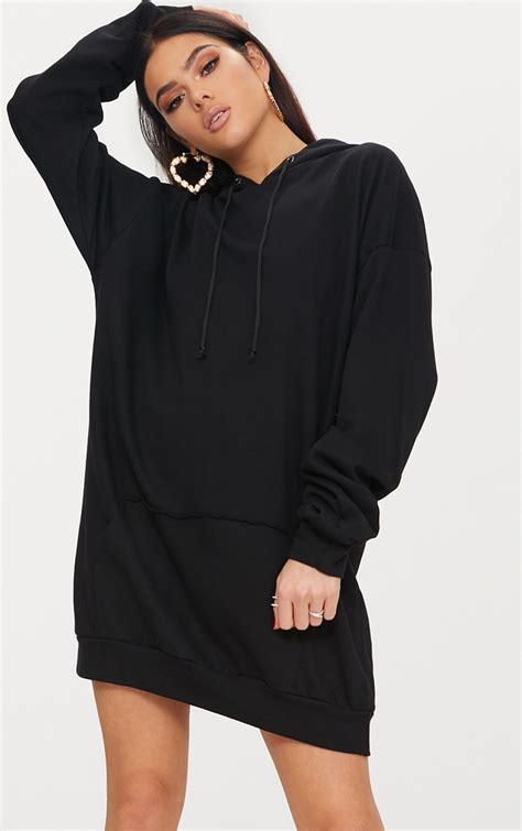 Black Oversized Hoodie Dress | PrettyLittleThing CA