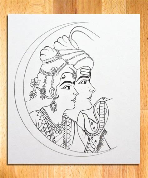 How to Draw Shiva Parvati inside Moon | Easy Shiva Parvati Face Drawing ...