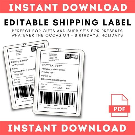 Editable Fake Shipping Label Perfect for Gifts PDF Instant - Etsy