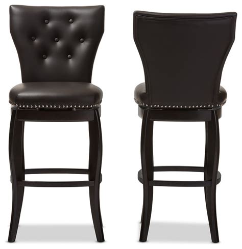 Leonice Faux Leather Button-Tufted Swivel Bar Stool, Set of 2 ...