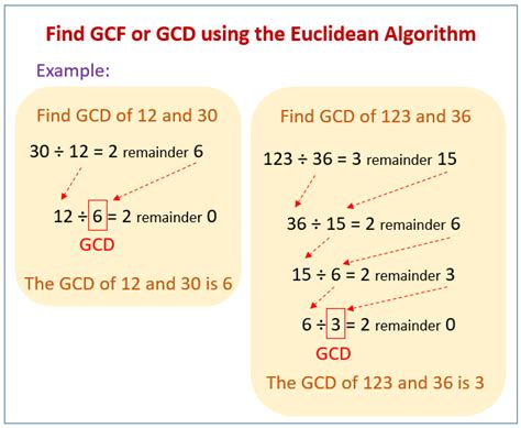 Find GCF or GCD using the Euclidean Algorithm (solutions, examples, videos, worksheets, games ...