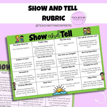 Show & Tell Topic Rubric by Teach with Me in Prep G | TpT