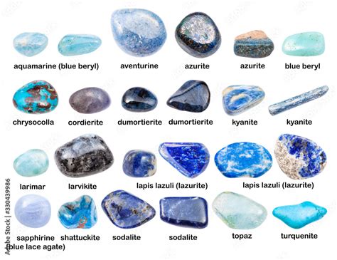 Foto de collage of various blue gemstones with names do Stock | Adobe Stock