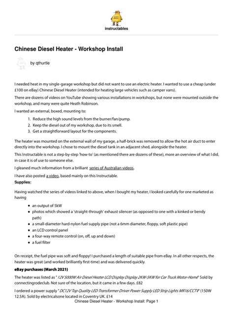 Chinese Diesel Heater Workshop Install | PDF | Diesel Engine | Gasoline