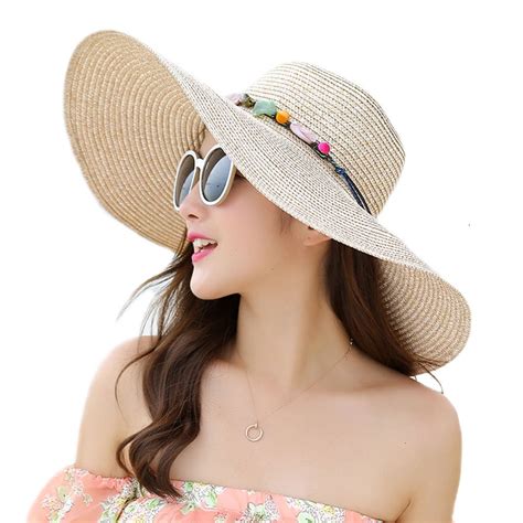 Adrinfly Women Foldable Floppy Wide Brim Straw Sun Hat Travel Packable Adjustable Summer Beach ...