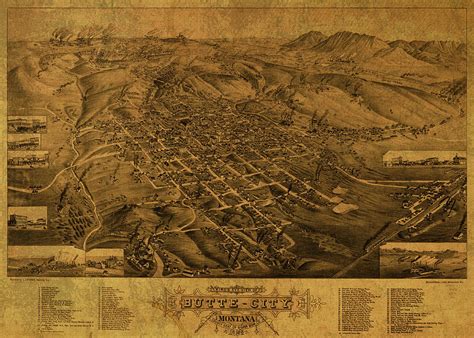 Butte Montana Vintage City Street Map 1884 Mixed Media by Design Turnpike - Fine Art America