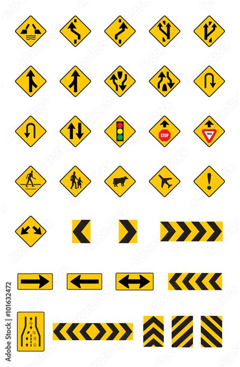 warning yellow road signs, traffic signs vector set Stock Vector | Adobe Stock