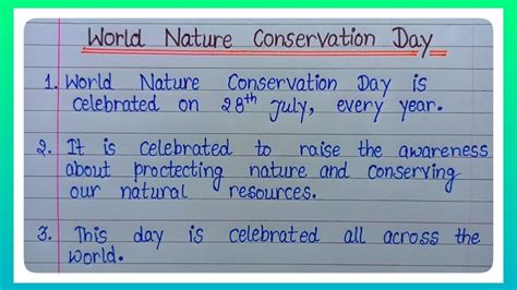 10 Lines Essay On World Nature Conservation Day In English l Essay On Nature l World Nature Day ...