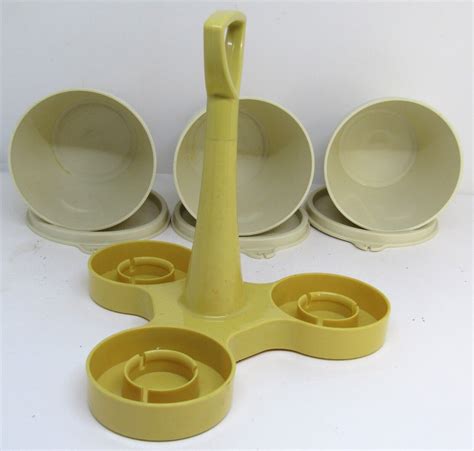 Tupperware Condiment Caddy Set 3 Bowls Lids Harvest Gold Vintage 757 | eBay