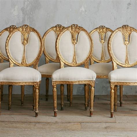 Vintage Gold Gilt Upholstered Dining Side Chairs Set of 6 Louis XVI ...