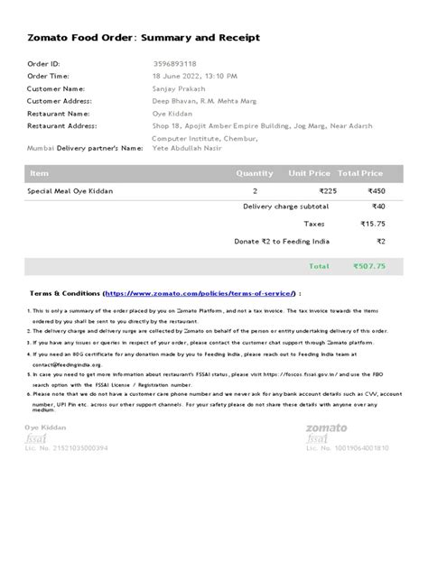 Food Bill | PDF | Receipt | Invoice