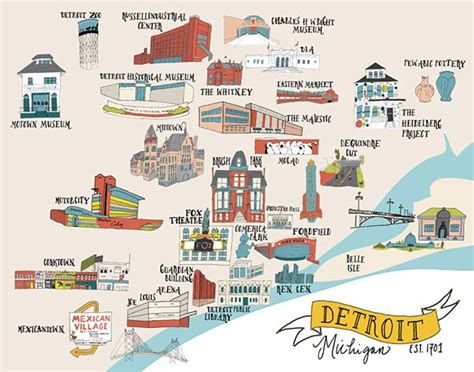 Illustrated Detroit Map on Behance | Detroit map, Illustrated map, Detroit art