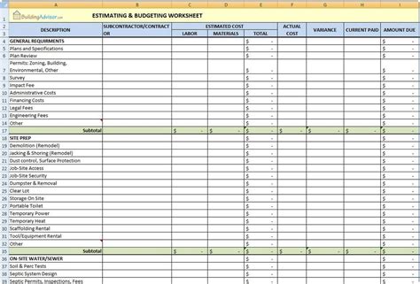 Free Construction Estimate Template Excel