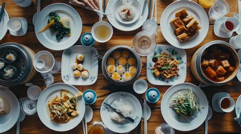 Premium Photo | Chinese kitchen dining table with food a solid wood ...