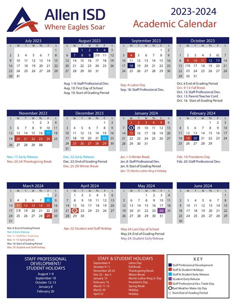 Allen Independent School District Calendar 2024-2025 in PDF