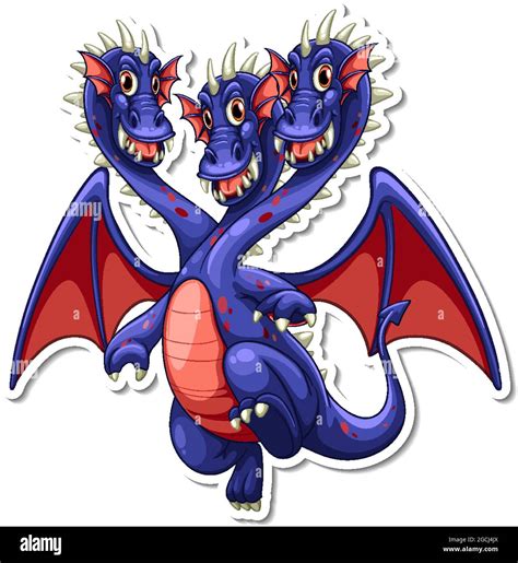 Three heads dragon cartoon character sticker illustration Stock Vector Image & Art - Alamy