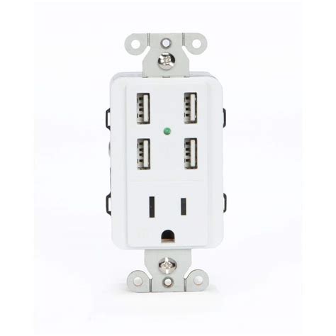 U-Socket 15 Amp AC Wall Outlet Receptacle with 4 Built-In USB Charging Ports-ACE-9105 - The Home ...