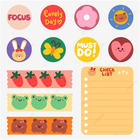 Set Of Planner And Journal Stickers With Cute Note Paper Vector, Journal Sticker, Planner ...