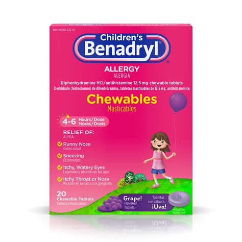 Children's Benadryl Allergy Chewable Tablets, Grape Flavor, 20 ct - Walmart.com - Walmart.com