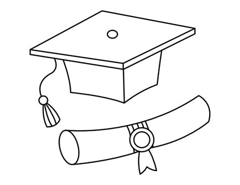 Printable Diploma and Graduation Cap Coloring Page