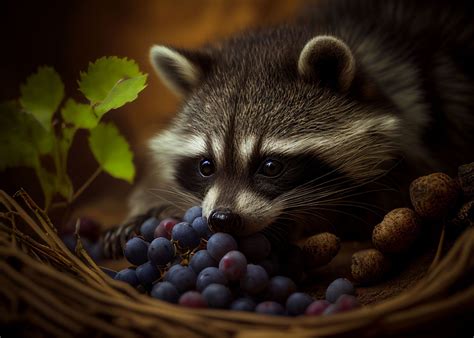 'Raccoon eats grapes' Poster by RichterDesigns | Displate