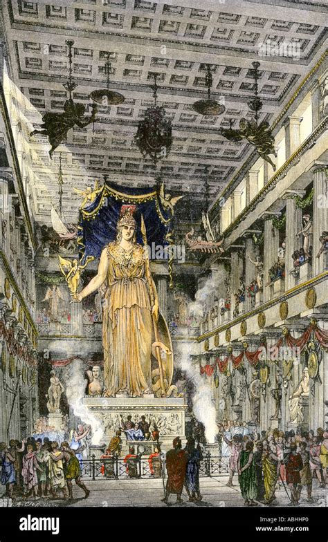 Statue of Athena inside the Parthenon in ancient Athens. Hand-colored woodcut Stock Photo - Alamy