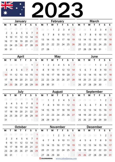 Australia 2023 Calendar With Holidays Printable