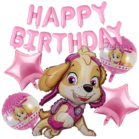 Buy HIGHLAND Skye Paw Patrol Balloons Happy Birthday Banner for Paw Patrol Birthday Decorations ...