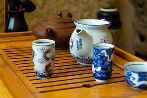 Premium Photo | A porcelain tea set for chinese tea ceremony