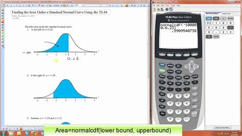 Finding the Area Under a Standard Normal Curve Using the TI-84 - YouTube