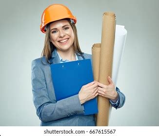 Smiling Business Woman Holding Technical Drawing Stock Photo 667615567 | Shutterstock